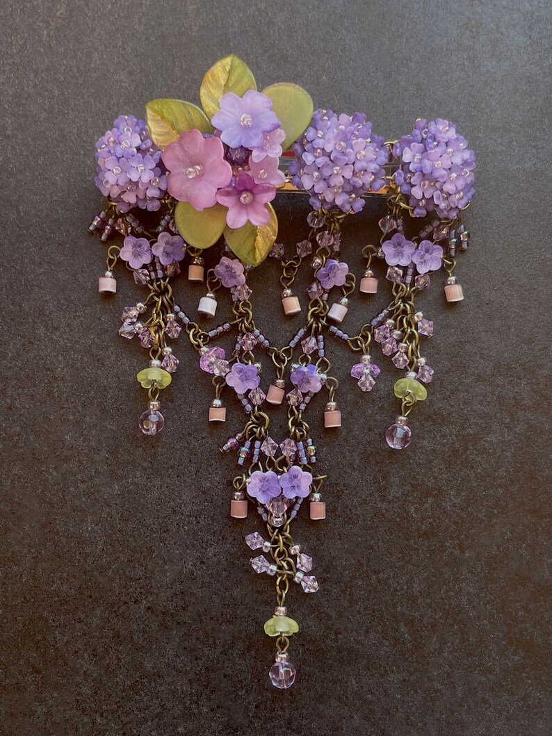Colleen Toland Handmade Purple Flower Hydrangea Hanging Maiden Barrette romantic hair jewelry hair accessorie flower hairclip image 7