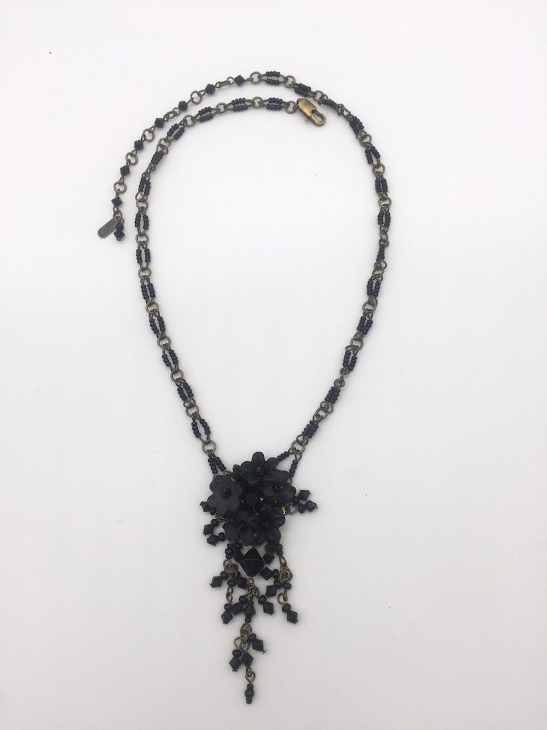BLACK FLOWER PENDANT Handbeaded by Vintage Jewelry Designer Colleen Toland image 10