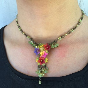 FIESTA PENDANT FLOWER Necklace, Vintage Inspired, Hand beaded by Designer Colleen Toland handmade romantic flower floral fuchsia purple