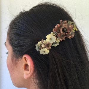 BRONZE AND CREAM Flower Barrette, Hand beaded Vintage Inspired by Colleen Toland