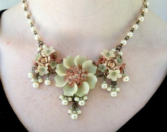 STUNNING GRANDE FLEUR VIntage inspired flower necklace, hand beaded by Colleen Toland