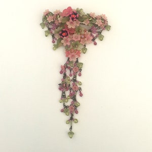 Georgeous Long Hanging Pink Floral Barrette by Vintage Jewelry Designer Colleen Toland image 5