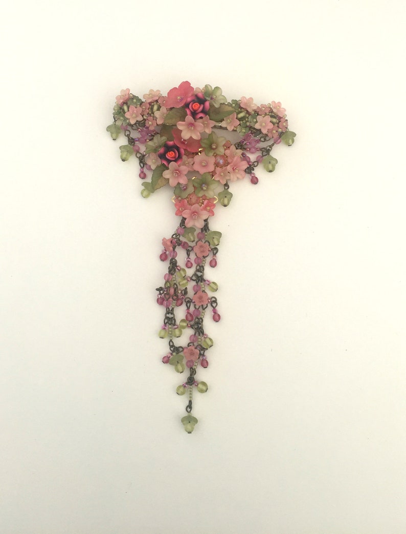 Georgeous Long Hanging Pink Floral Barrette by Vintage Jewelry Designer Colleen Toland image 5