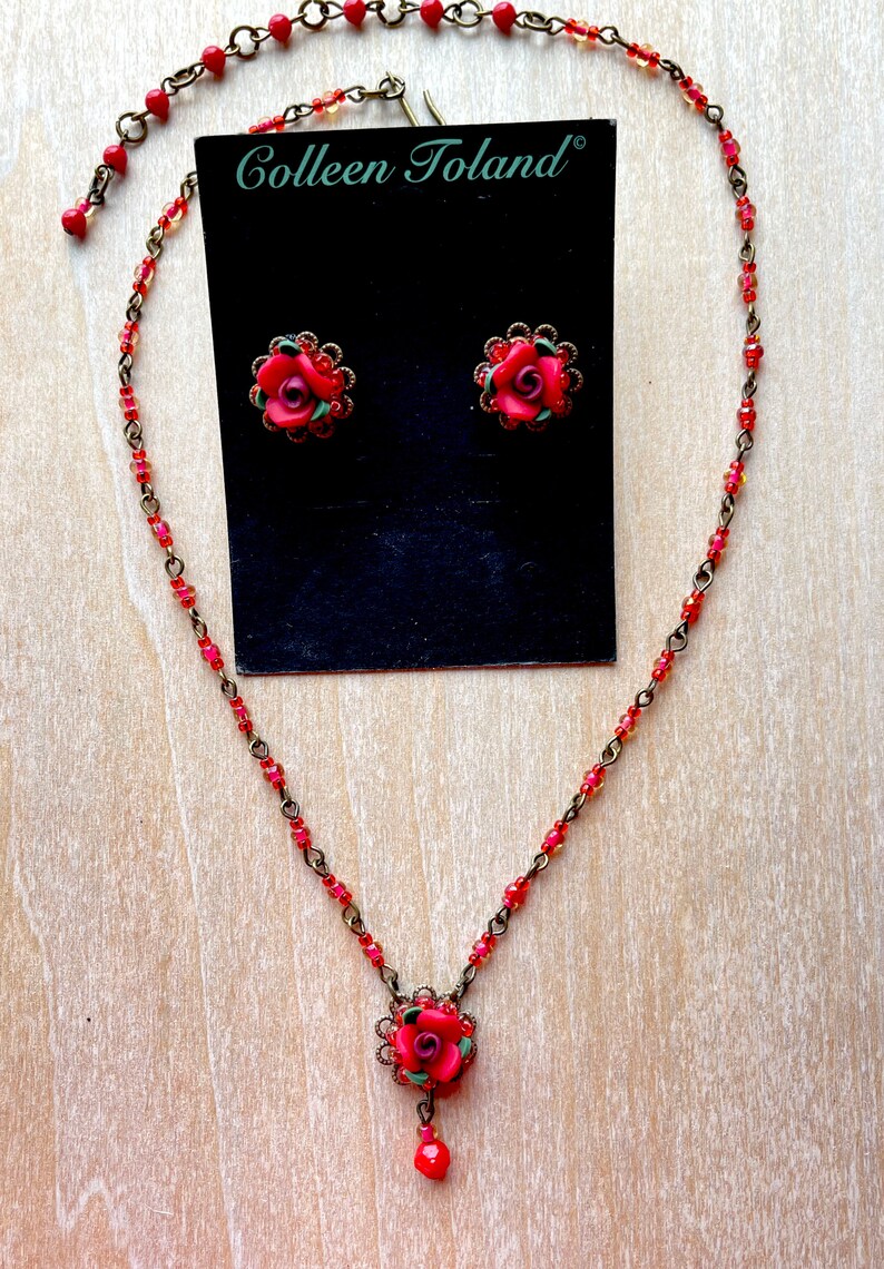 Colleen Toland Valentines Mini Rose Pendant, Earring Set zdjęcie 7