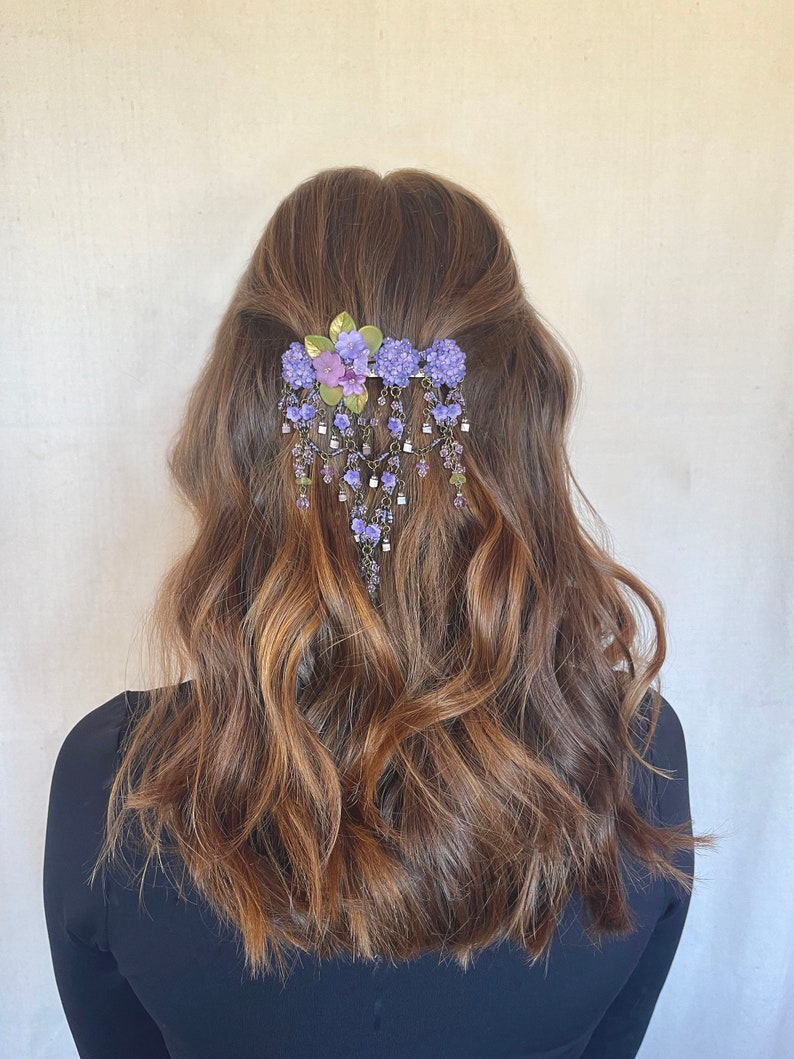 Colleen Toland Handmade Purple Flower Hydrangea Hanging Maiden Barrette romantic hair jewelry hair accessorie flower hairclip image 6
