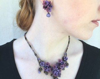 DEEP PURPLE VINTAGE Style Necklace, Hand beaded by Designer Colleen Toland