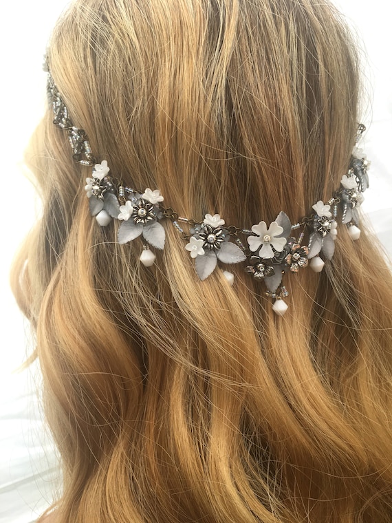 COLLEEN TOLAND HEADPIECE HEADBAND LADY of the LAKE, Silver and Crystal Handbeaded by Colleen  main image 3
