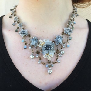 FRENCH GREY STATEMENT Necklace, Handbeaded vintage style by Colleen Toland