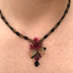 RED and BLACK Tango pendant NECKLACE/ Tea Rose Tango necklace/Hand beaded by Vintage Jewelry Designer Colleen Toland