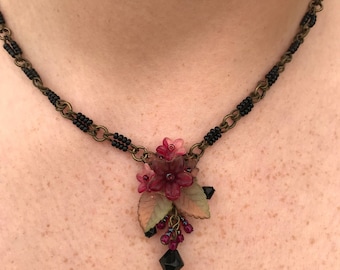 RED and BLACK Tango pendant NECKLACE/ Tea Rose Tango necklace/Hand beaded by Vintage Jewelry Designer Colleen Toland