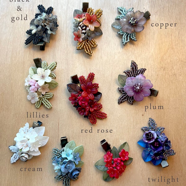 COLLEEN TOLAND HAIRCLIP Gifts for Her Handbeaded, Handmade Flower Hairclips 10 style collection flower hair jewerly rose clip boho vintage