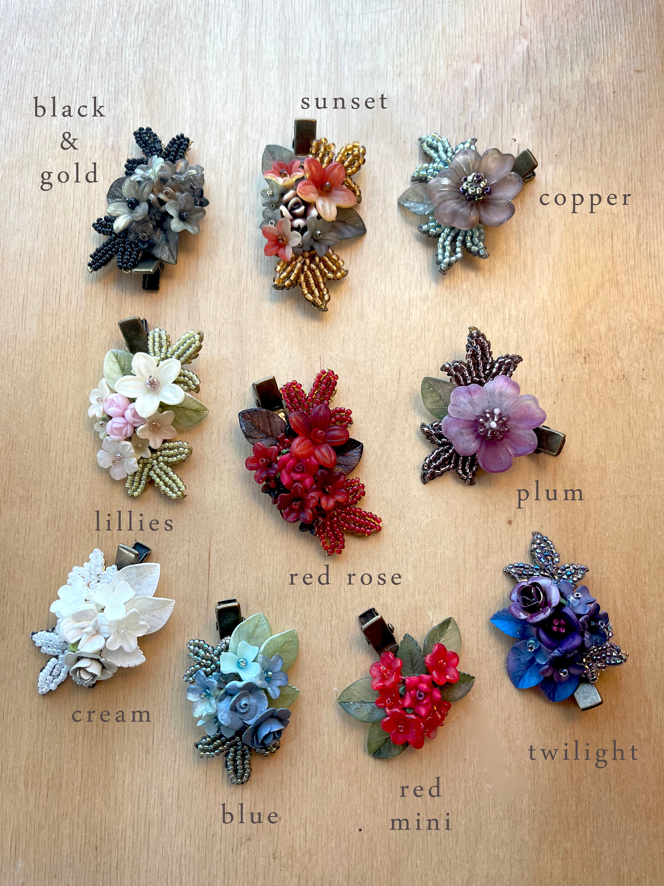Colleen Toland フラワーモチーフアクセサリーセット COLLEEN TOLAND HAIRCLIP Gifts for Her Handbeaded, Handmade Flower