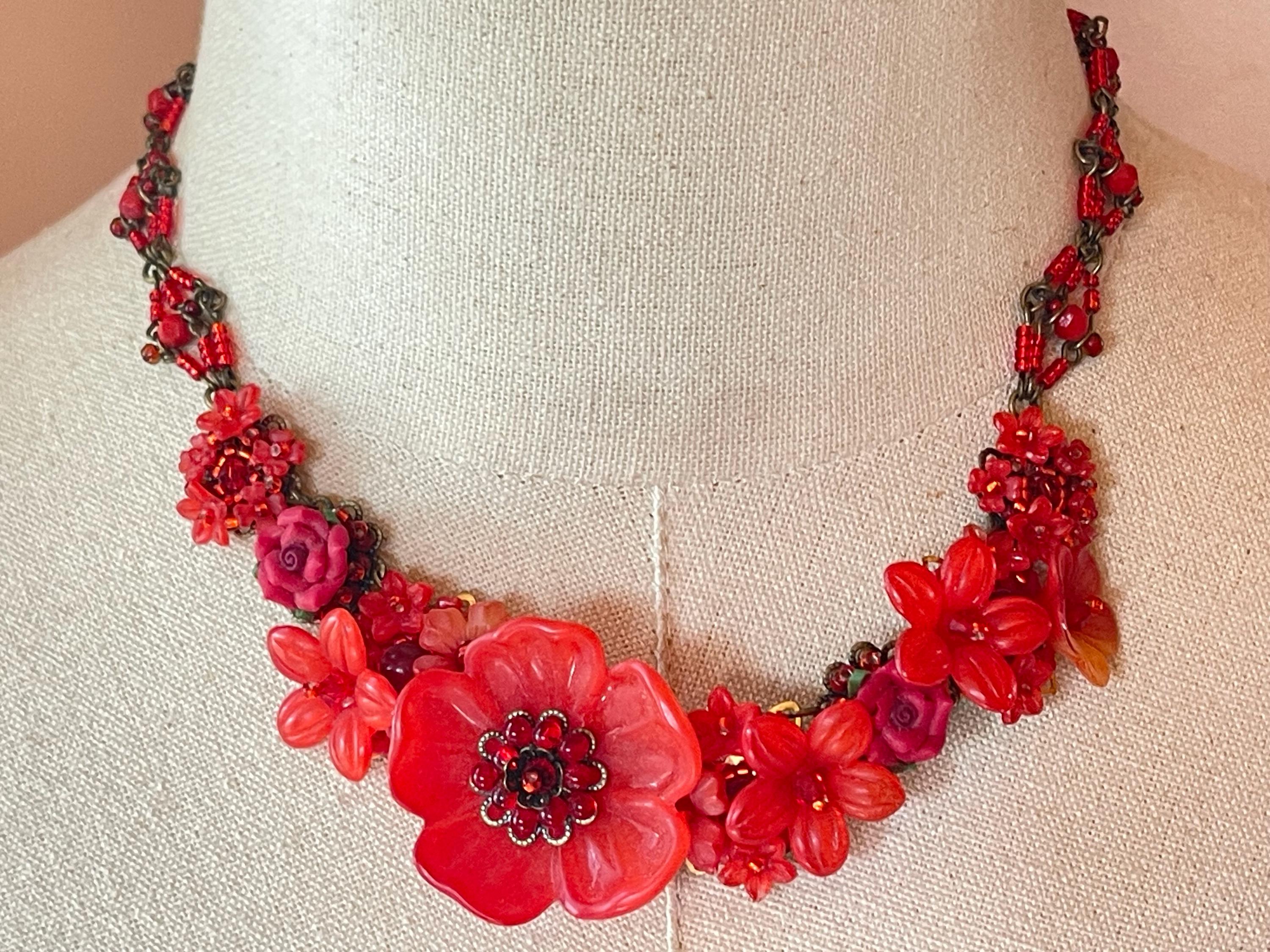 260534◎COLLEEN TOLAND◎赤いネックレス Colleen Toland RED Poppy Necklace Handmade Flower Floral Beaded