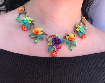 STUNNING MULTI COLOR Necklace, Hand beaded by Designer Colleen Toland