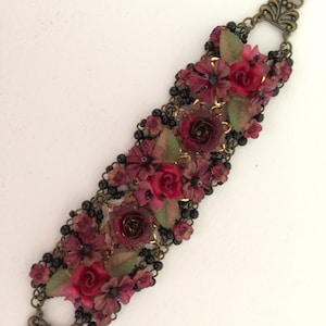Colleen Toland TANGO Tea Rose Beaded Cuff Bracelet Flower red  floral romantic jewelry designer