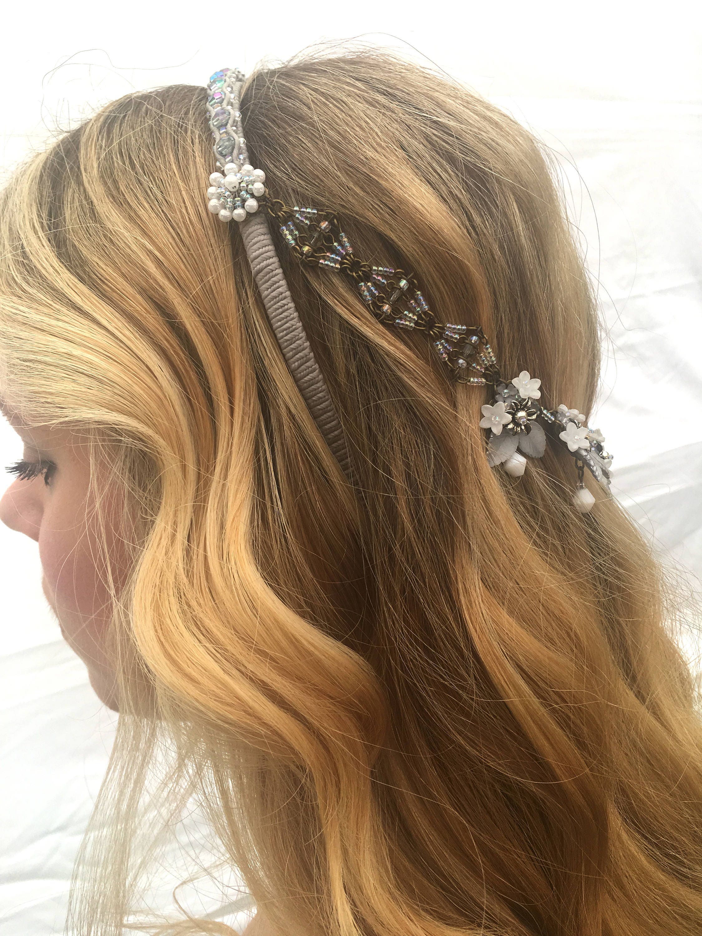 LADY of the LAKE, Silver and Crystal Handbeaded by Colleen 