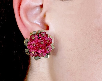 Colleen Toland Tea Rose Red Hydrangea Stud Earrings handmade romantic womans bridesmade floral beaded flowers