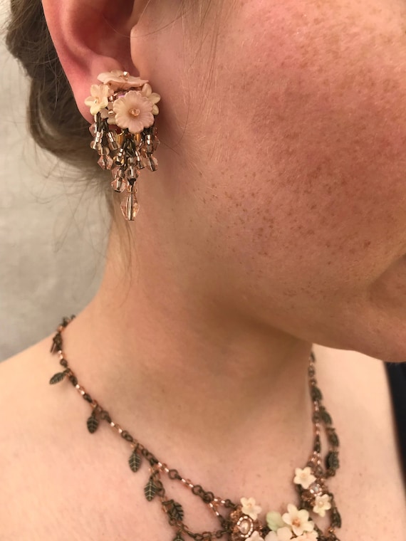 FAIRY PINK 4 Flower CLIPON or Stud Earrings. Hand Beaded by