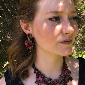 Deep Red Tango Chandelier Earrings/Flowers/Handbeaded/Created by Vintage Jewelry Designer Colleen Toland image 4