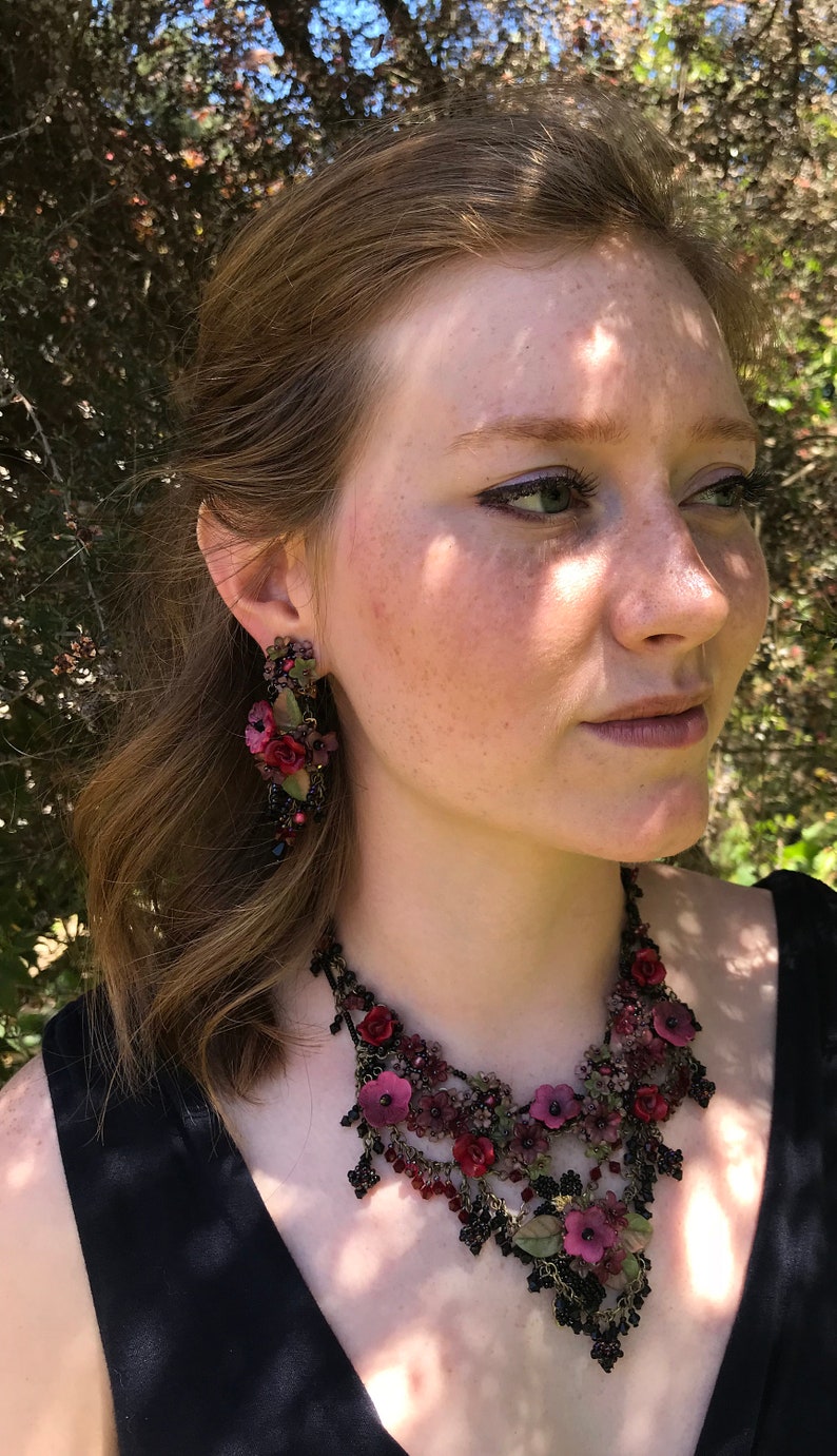 Deep Red Tango Chandelier Earrings/Flowers/Handbeaded/Created by Vintage Jewelry Designer Colleen Toland image 4