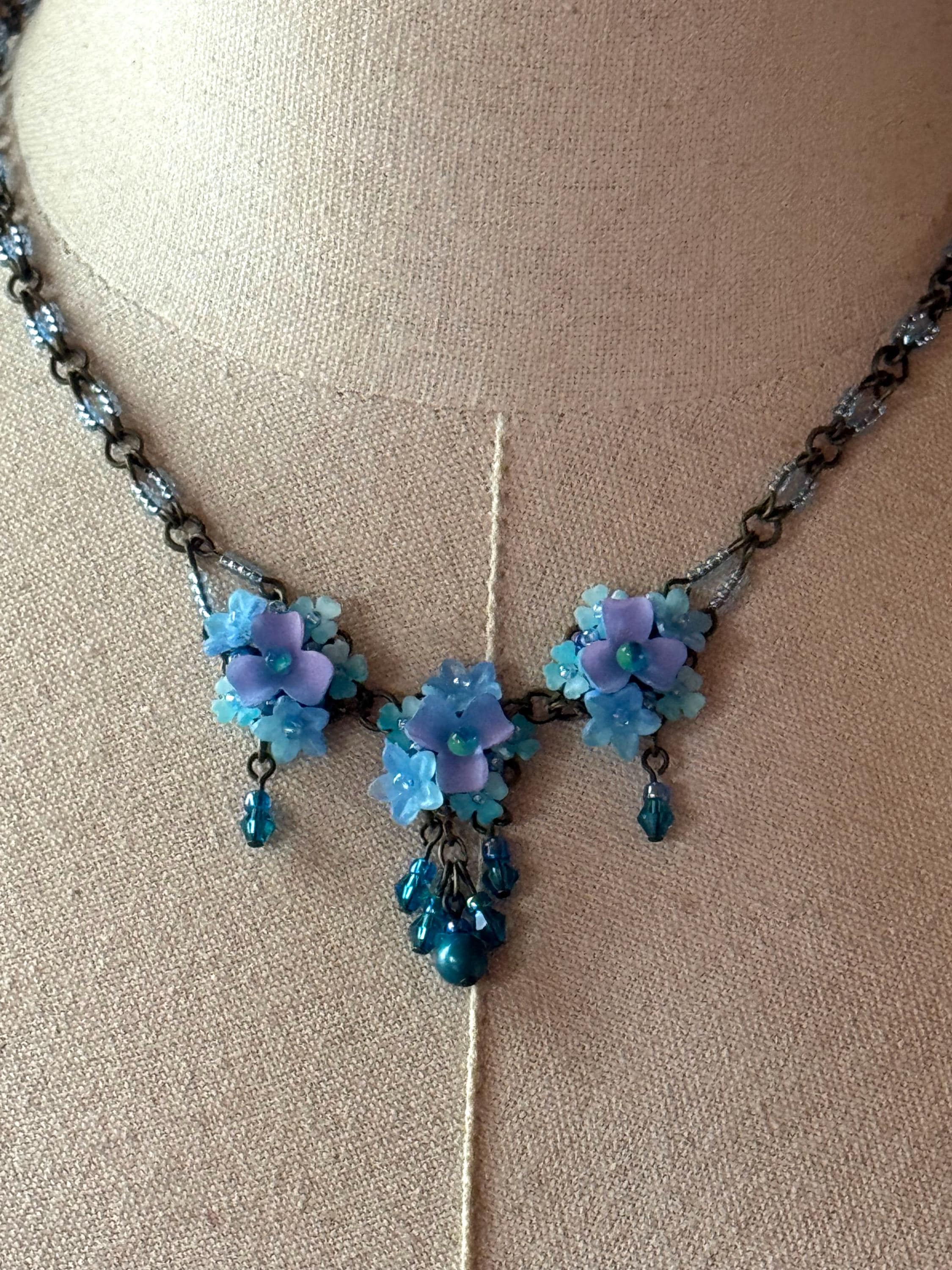 Colleen Toland コーリーン・トランド フラワーモチーフ ネックレス Colleen Toland Periwinkle Purple Turquoise Blue Necklace Handmade