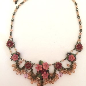 PRETTY ROSE PINK Vintage Style Hand Beaded Necklace by Colleen - Etsy