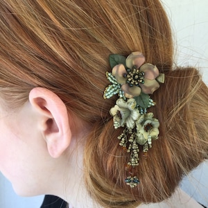 BEADED HAIR JEWELRY, Hanging Clip, Vintage Inspired by Designer Colleen Toland in Fall Leaf.