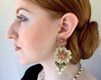GORGEOUS CACTUS FLOWER Handbeaded Earrings by designer Colleen Toland