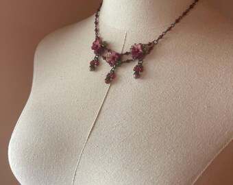 Colleen Toland Tea Rose Tri Flower Red Flower Necklace Handmade