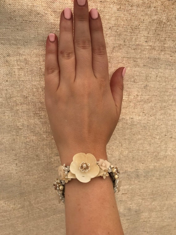Big Flower Cream Bracelet by Vintage Jewelry Designer