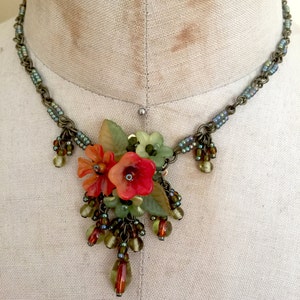 ORANGE SUNSET Handbeaded Vintage Flower Pendant by Colleen Toland - Etsy