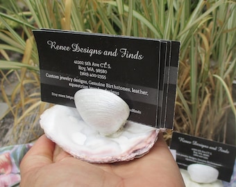 Shell card holder, Name place card, Business card holder, coastal table decor, cute card holders