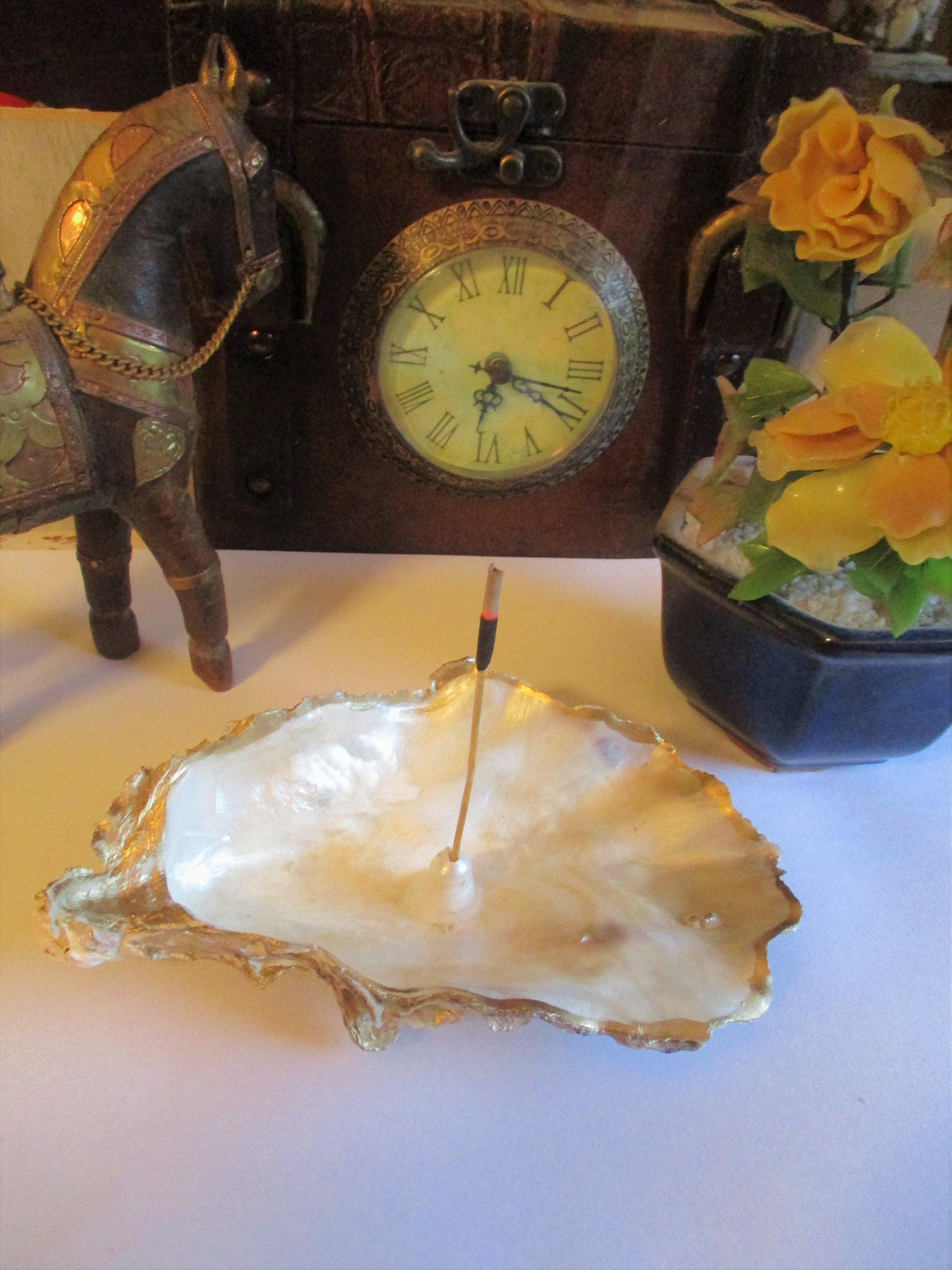Shell incense holder, Shell with pearl, Pearl incense holder