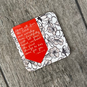 Floral Hand-Lettered Coaster – 1 Samuel 12:24 | Christian Drink Coaster, Bible Verse Decor, Faith Gift, Inspirational Scripture Accent