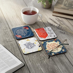 Posavasos con versículos bíblicos florales (juego de 4) – Decoración cristiana para el hogar / Posavasos con versículos bíblicos / Regalo inspirador