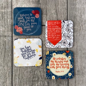 Floral Scripture Coasters (4-Pack) – Christian Faith-Inspired Drink Coasters | Beautiful Gift for Believers, Home Decor, Bible Verses