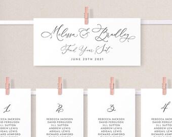 Printable Wedding Seating Chart Cards Template, Calligraphy Font Wedding Table Number Seating Chart, Editable Instant Download #018