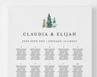 Pine Seating Chart Template, Printable Forest Wedding Seating Chart Poster Template, Table Plan Printable Template #019