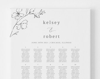 Botanical Floral Seating Chart Printable, Editable Elegant Wedding Seating Chart Poster Template, Printable Table Plan #021