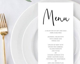 Modern Calligraphy Wedding Menu Printable Template - Editable Wedding Menu Card Template #011 WM1