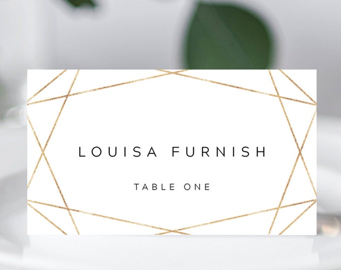 Geometric Wedding Escort Card Printable Template, Printable Gold Frame ...