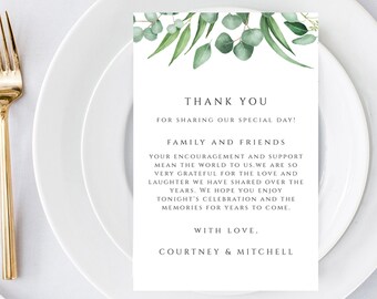 Greenery Wedding Thank You Card, Table Thank You Cards Template, Printable Thank You Cards, Thank You Place Card, EDIT in TEMPLETT, Courtney