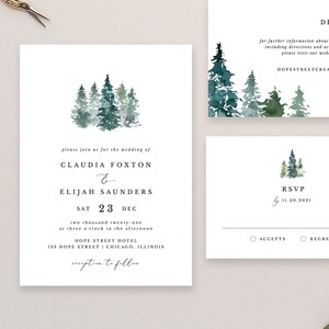 Pine Wedding Invitation Template, Printable Rustic Trees Forest Wedding Invitation Suite #019