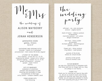 wedding program template printable wedding program diy etsy