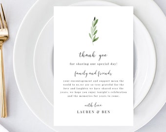 Wedding Thank You Note, Printable Table Thank You Card, Greenery Thank You Printable Template, Guest Thank You, EDIT in TEMPLETT, Lauren