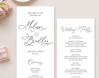 Elegant Wedding Program Template, Printable Modern Calligraphy Order of Service Wedding Program, EDITABLE INSTANT DOWNLOAD #018