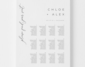 Minimalist Seating Chart Template, Modern Wedding Seating Chart Poster, Table Plan Template, 100% Editable Instant Download #028