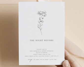 The Night Before Invitation Template, Printable Minimalist Floral Botanical Wedding Rehearsal Dinner Invitation, Instant Download #021