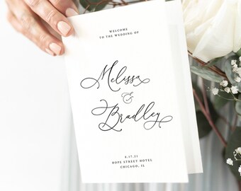 Folded Wedding Program Template, Printable Elegant Modern Calligraphy Order of Service Wedding Program, INSTANT DOWNLOAD #018