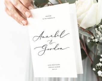 Folded Wedding Program Booklet Template, Elegant Classic Printable Order of Service, Editable Instant Download #016